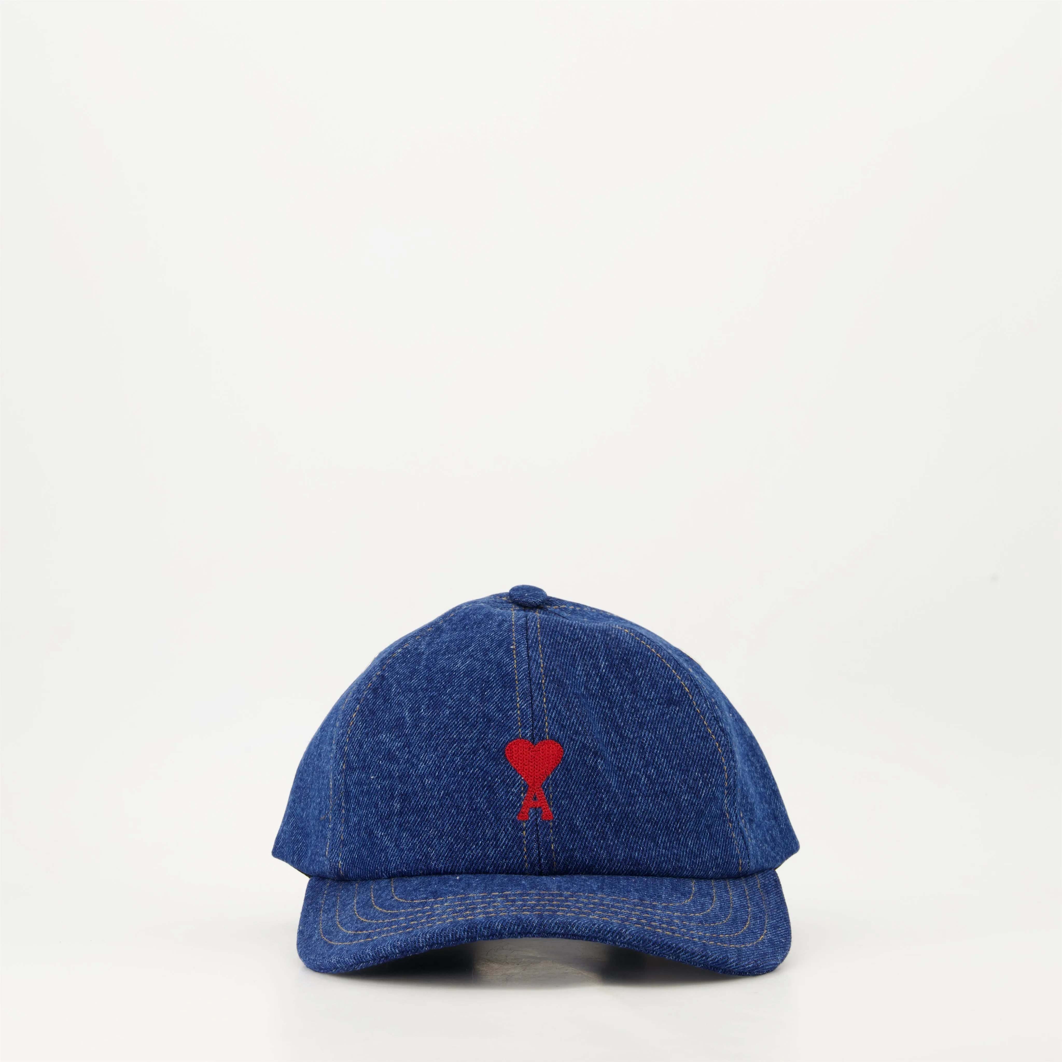 Denim Baseball Cap with Heart Embroidery