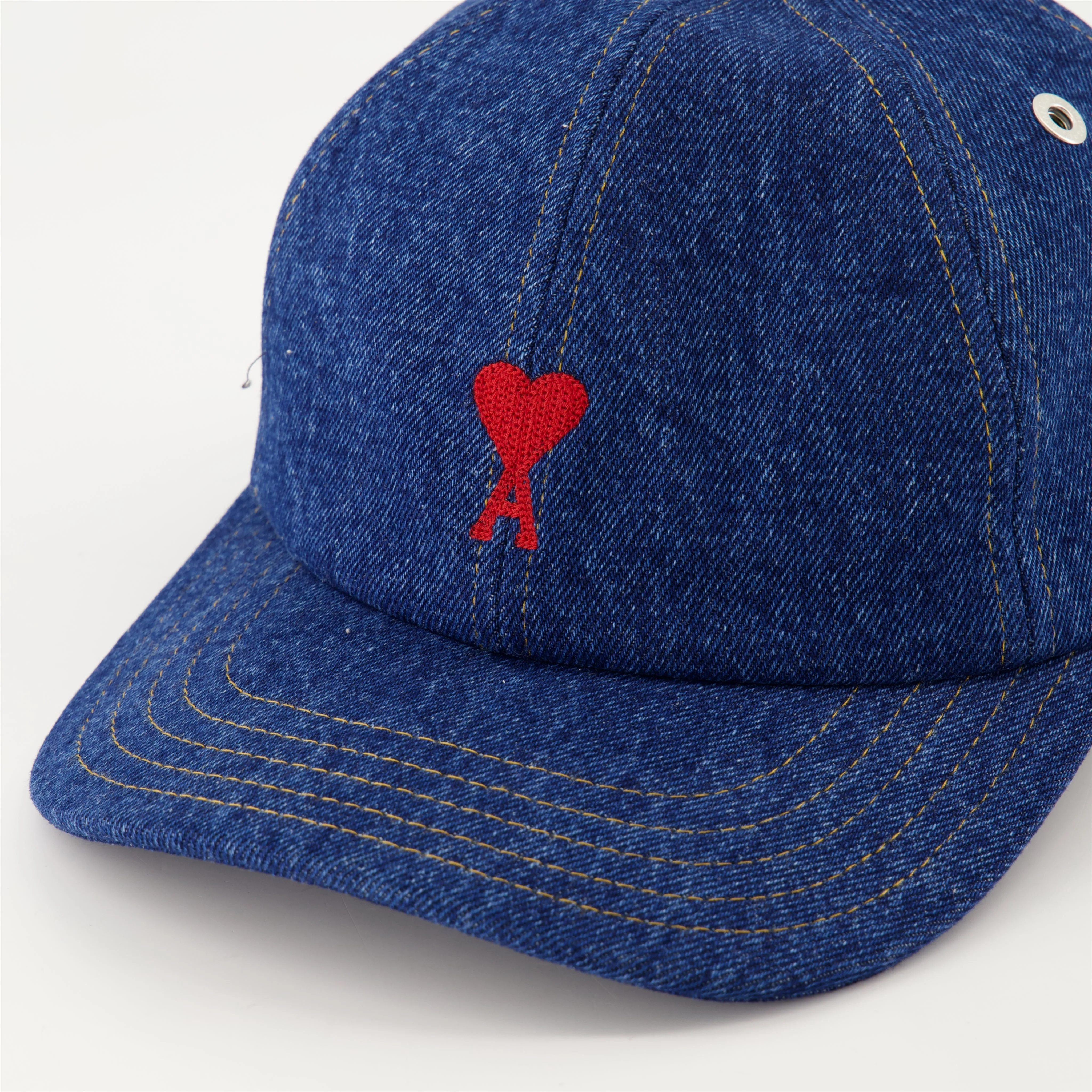 Denim Baseball Cap with Heart Embroidery