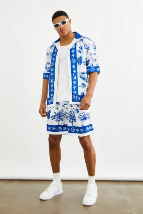 Dropped Revere Graphic Slub Shirt And Basketball Short Set | boohooMAN UK