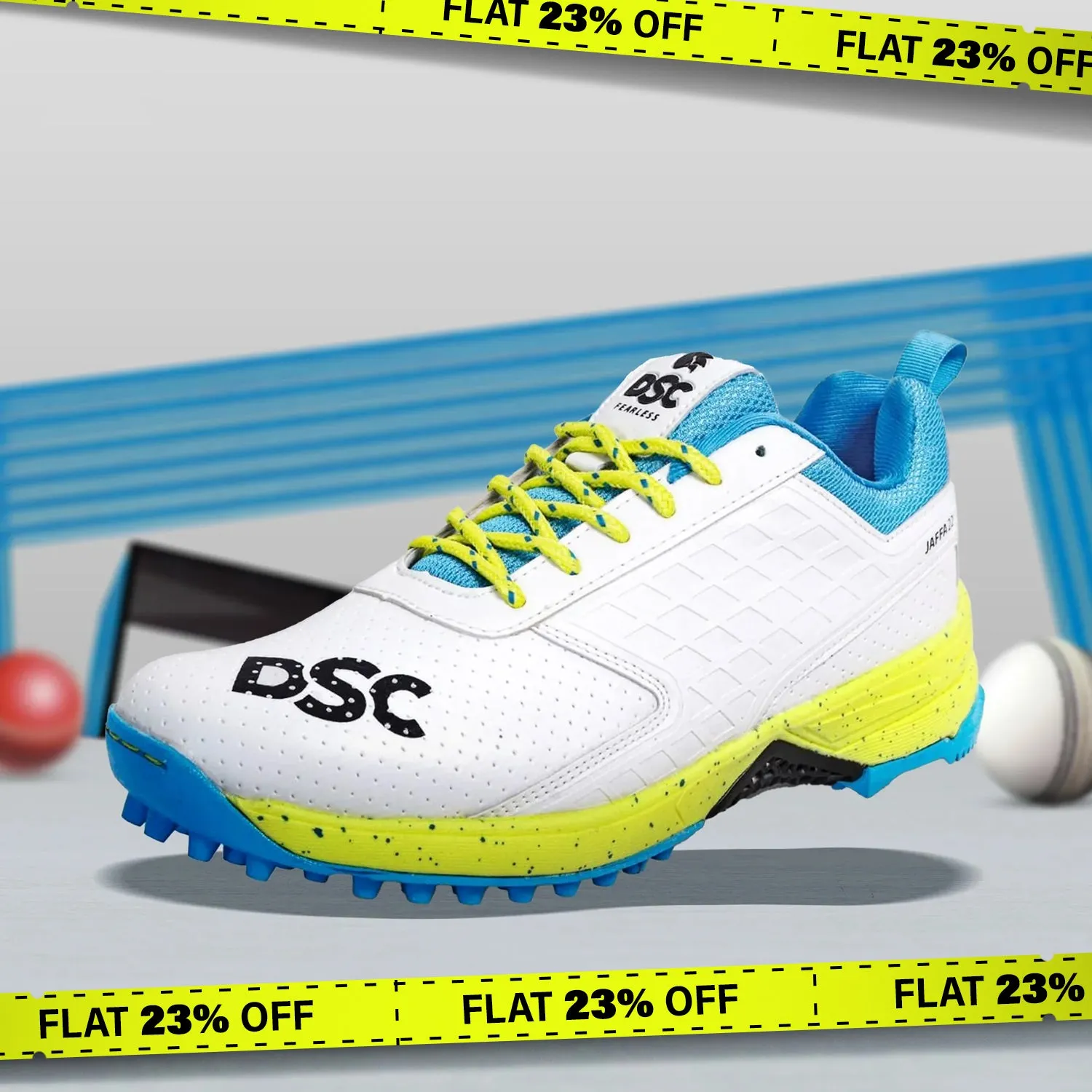 DSC Jaffa 22 Cricket Spike Shoes (White / Lemon Yellow) - DOD