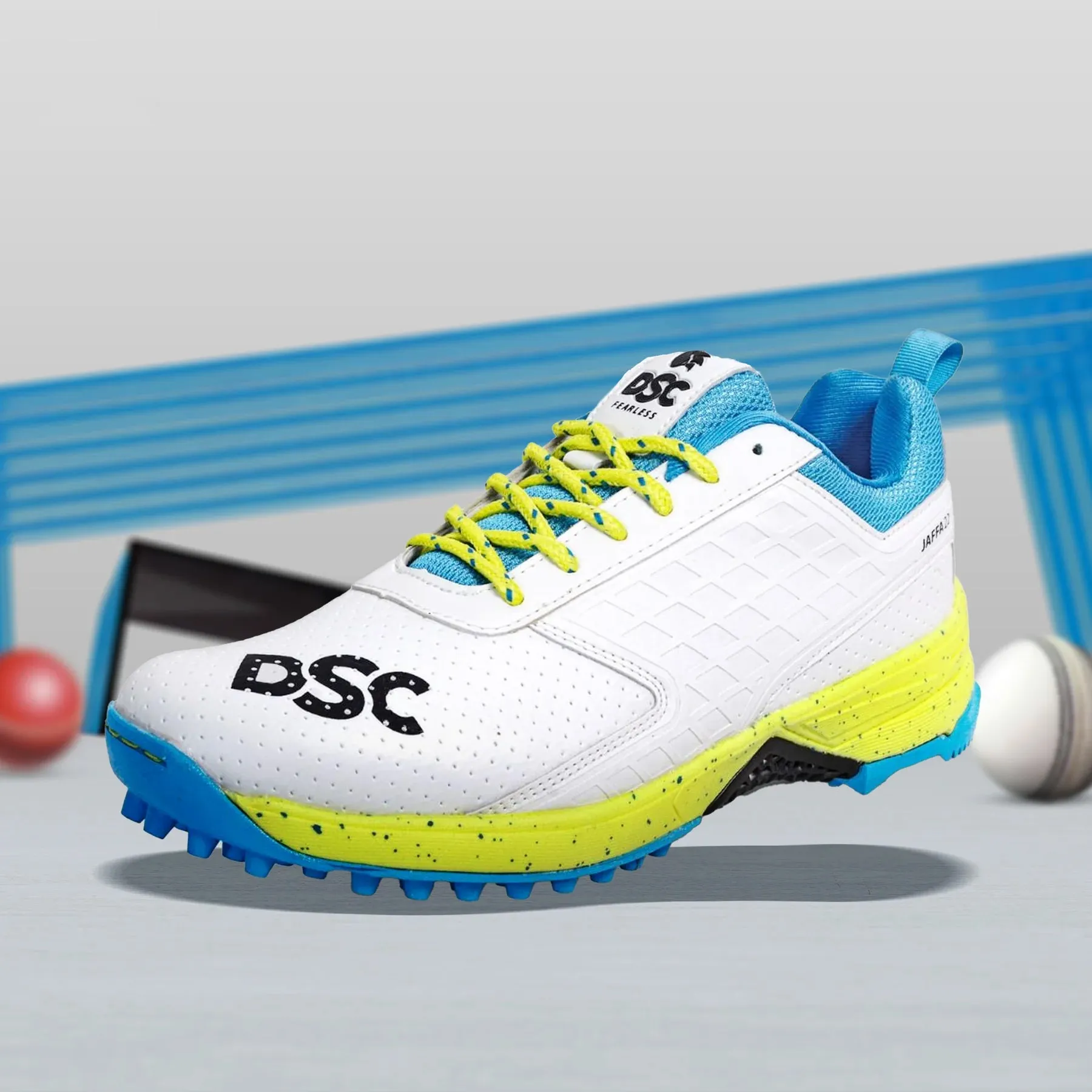 DSC Jaffa 22 Cricket Spike Shoes (White / Lemon Yellow) - DOD