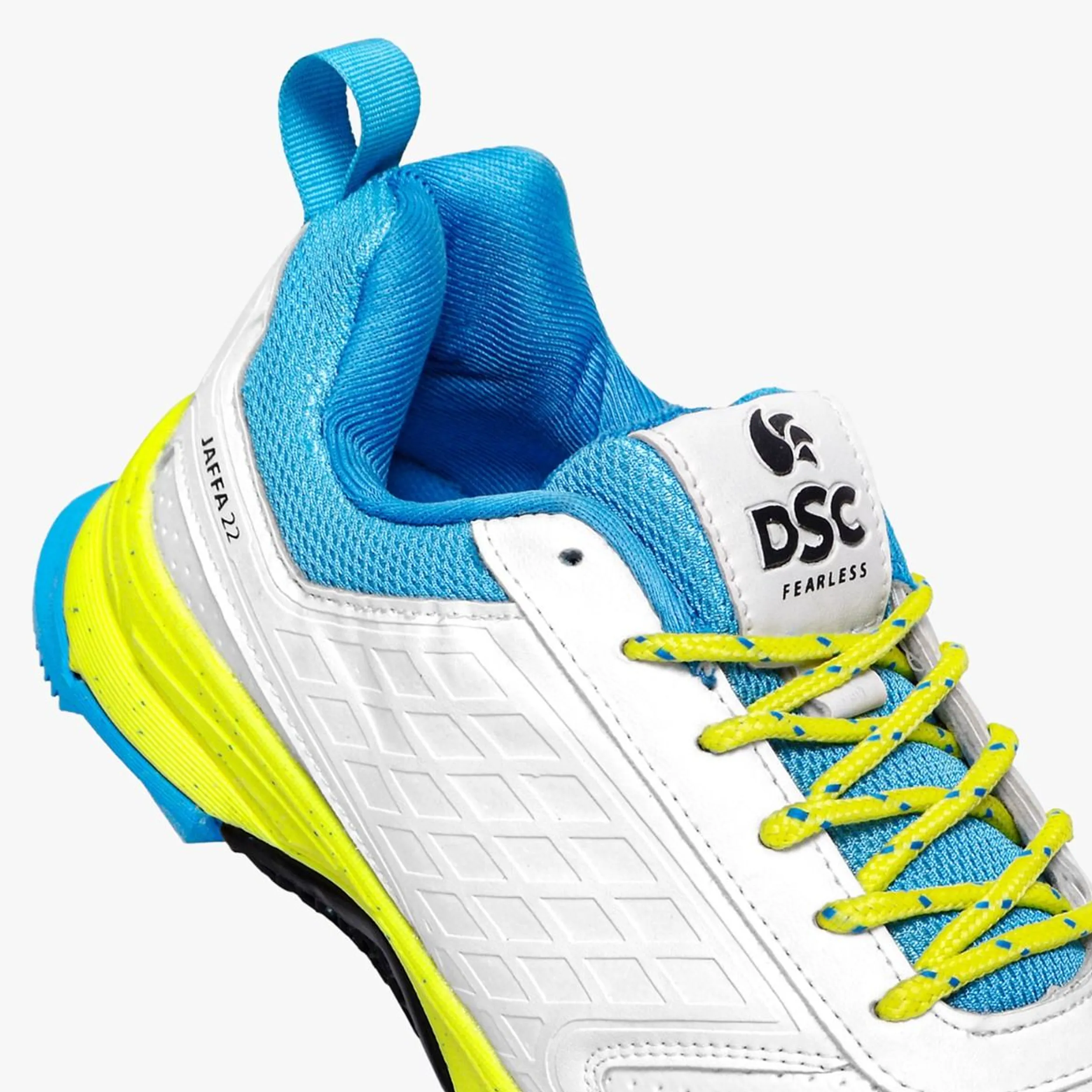 DSC Jaffa 22 Cricket Spike Shoes (White / Lemon Yellow) - DOD