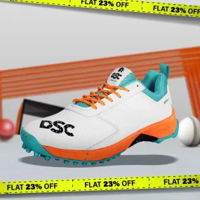 DSC Jaffa 22 Cricket Spike Shoes (White / Orange) - DOD