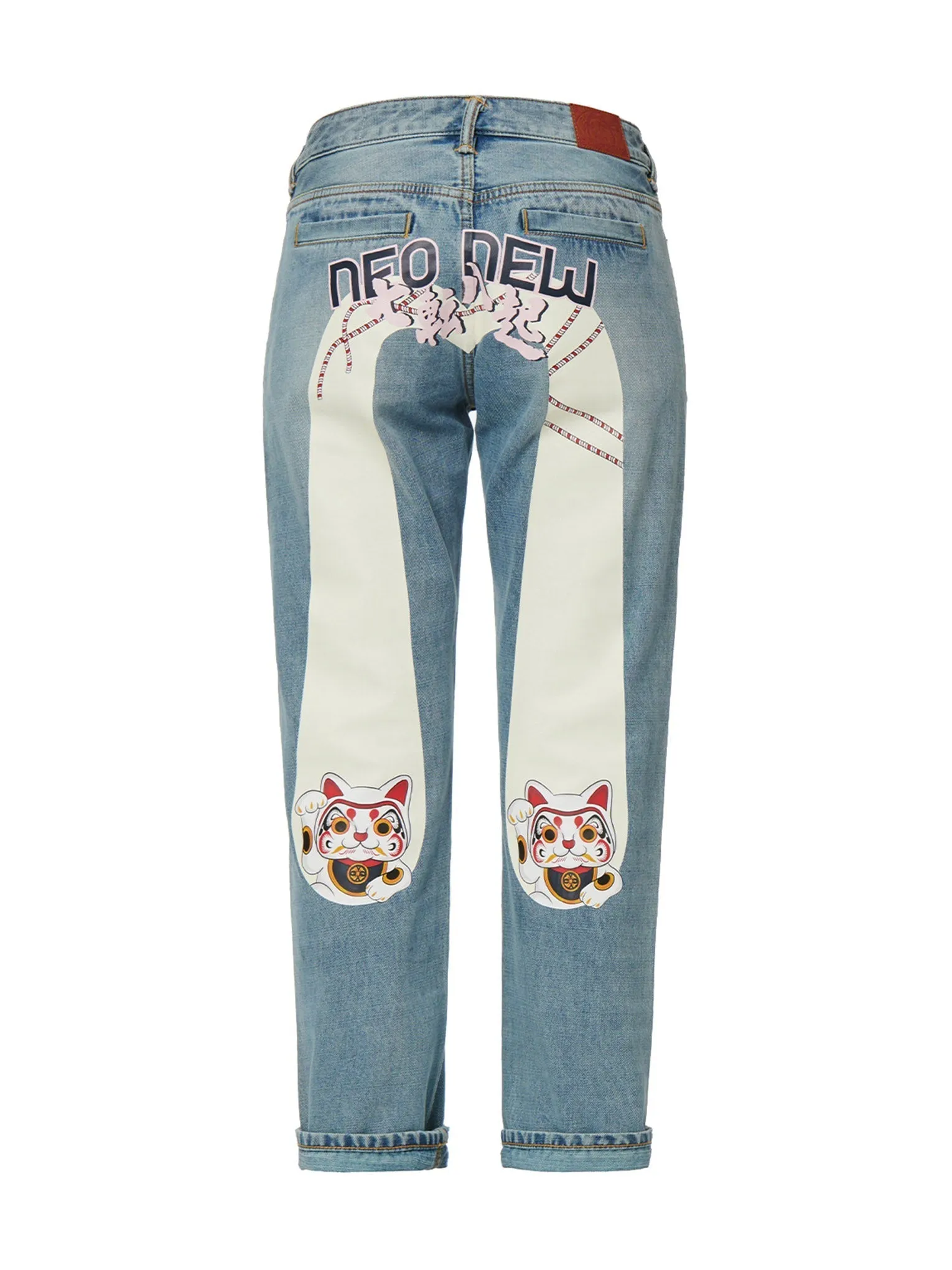 Fortune Cat Daicock Print Boyfriend Jeans