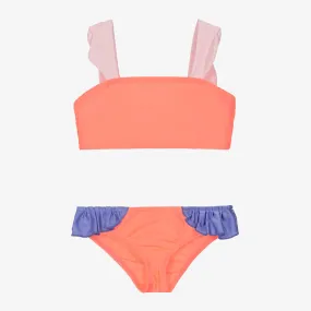 Girls Neon Pink Ruffle Bikini