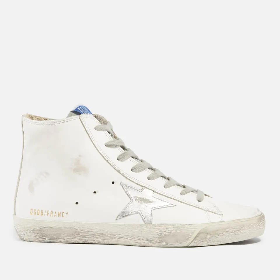 Golden Goose Francy Distressed Leather and Suede High-Top Trainers - UK 3 | Coggles