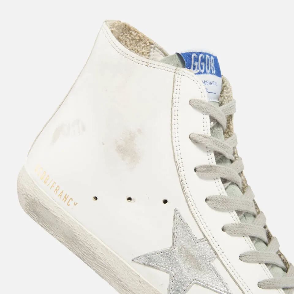 Golden Goose Francy Distressed Leather and Suede High-Top Trainers - UK 3 | Coggles