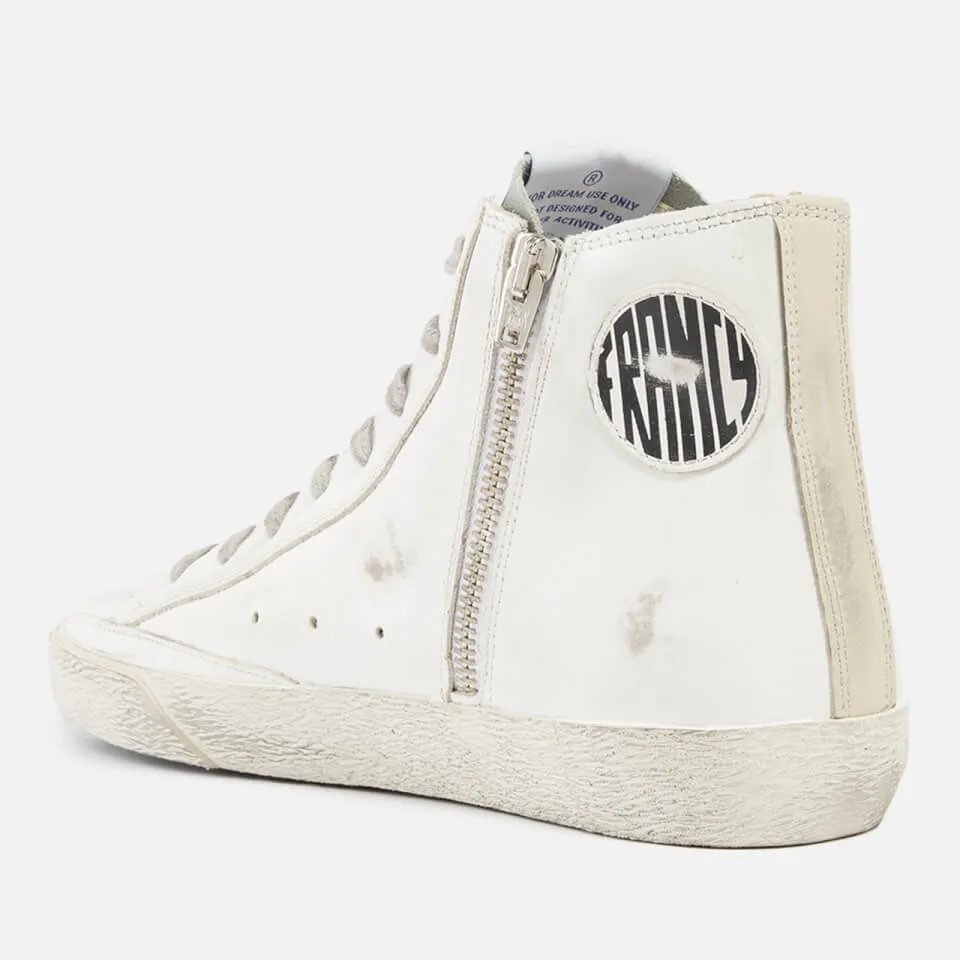 Golden Goose Francy Distressed Leather and Suede High-Top Trainers - UK 3 | Coggles