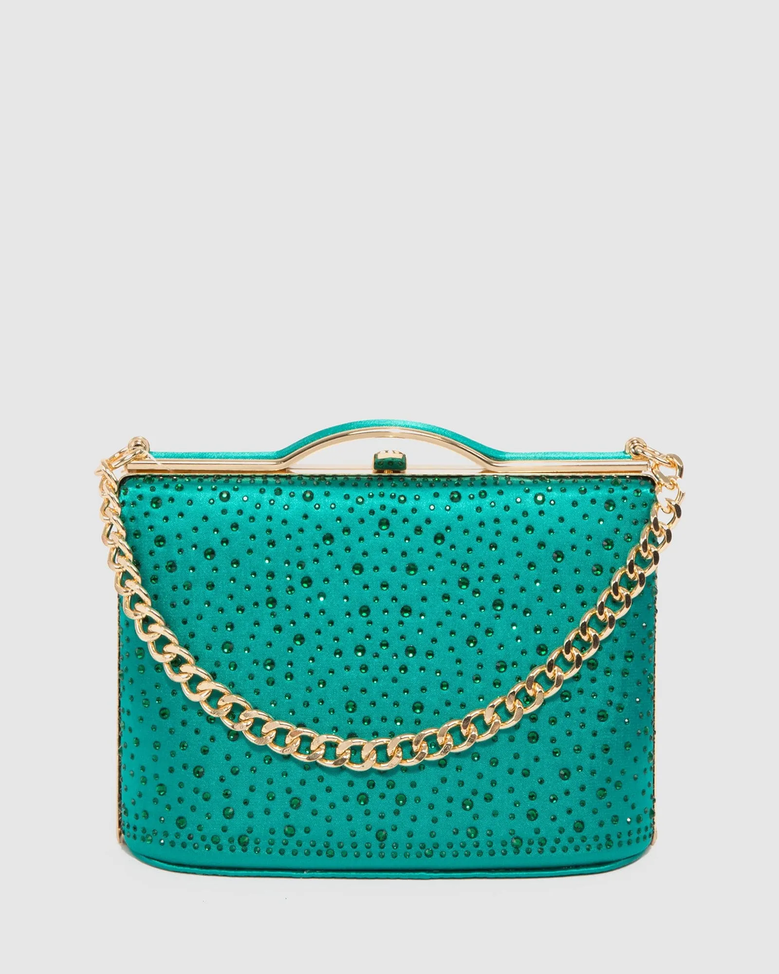 Green Tullia Crystal Chain Clutch Bag