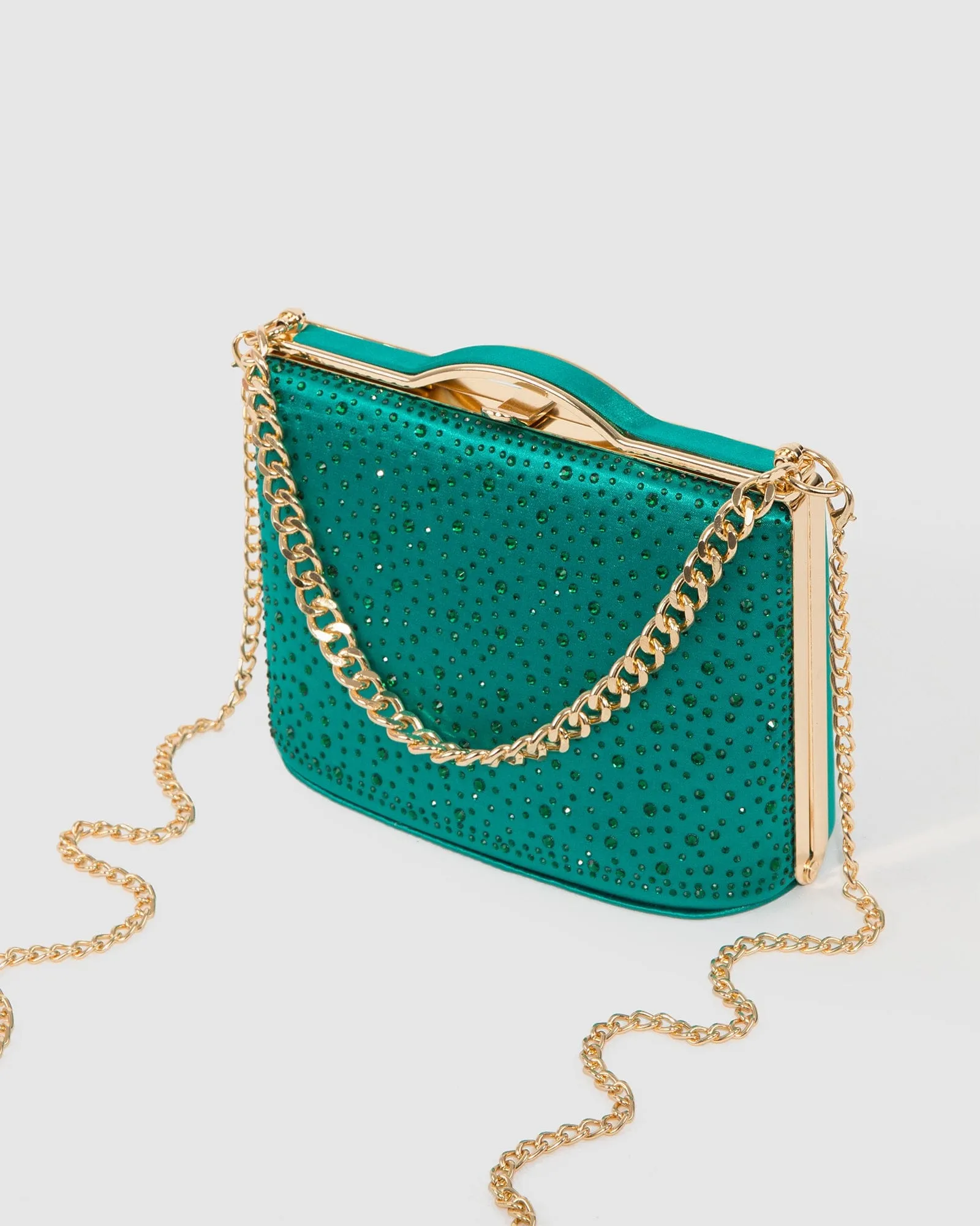 Green Tullia Crystal Chain Clutch Bag