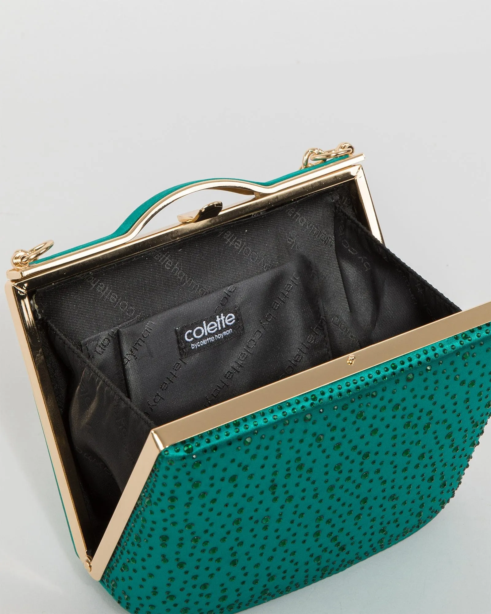 Green Tullia Crystal Chain Clutch Bag