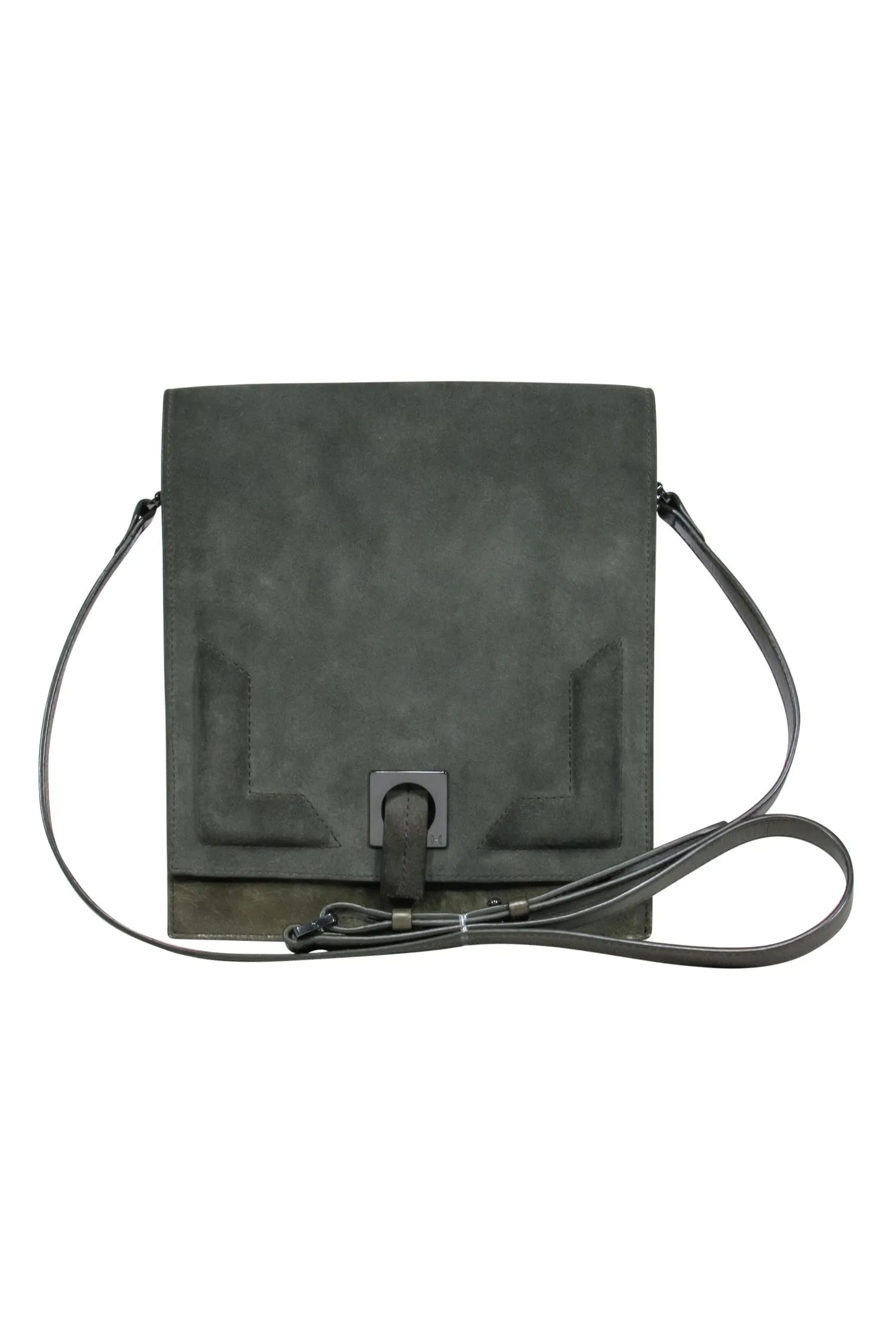 Halston Heritage - Olive Green Leather & Suede Fold-Over Crossbody Bag