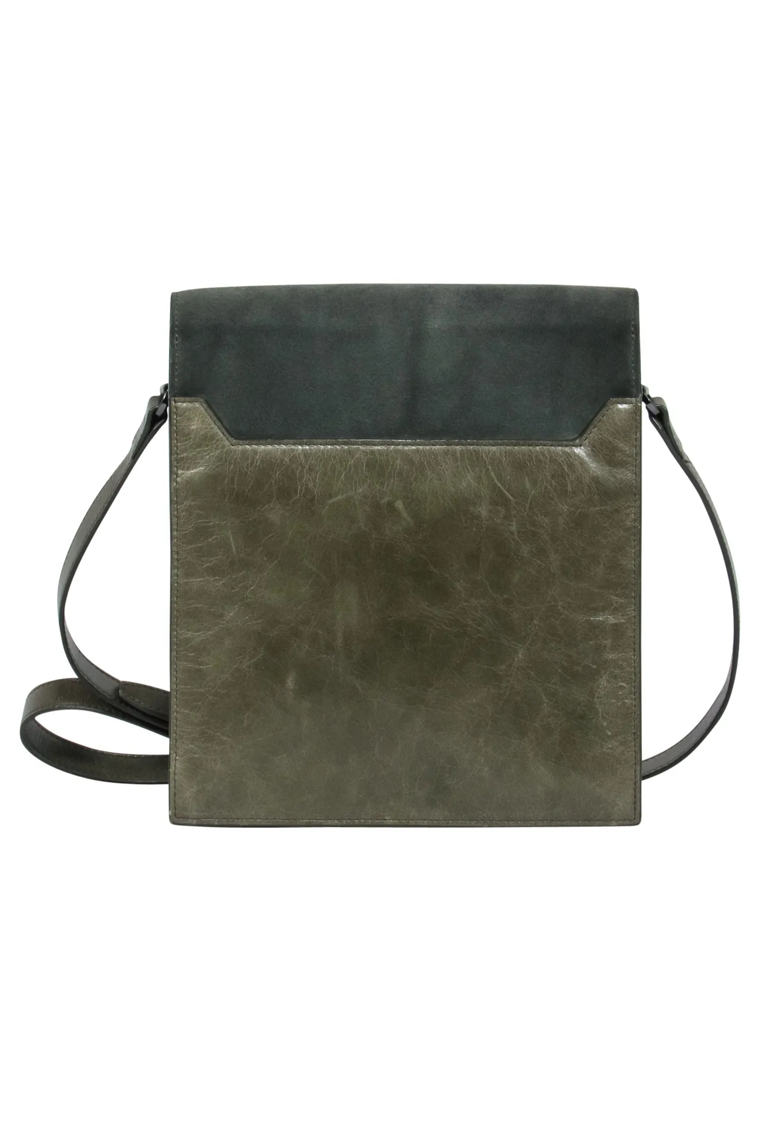 Halston Heritage - Olive Green Leather & Suede Fold-Over Crossbody Bag