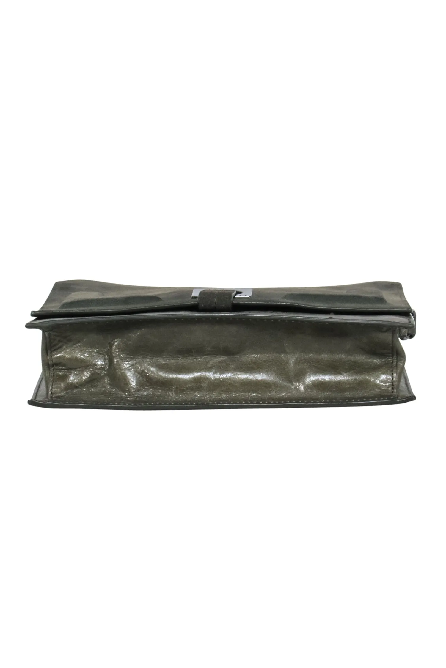 Halston Heritage - Olive Green Leather & Suede Fold-Over Crossbody Bag