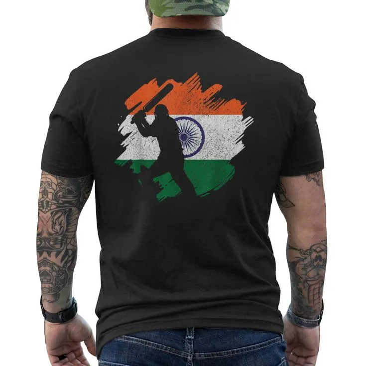 India Cricket Player Vintage Indian Flag Men's T-shirt Back Print