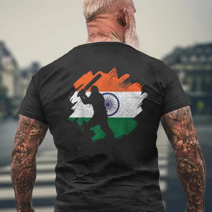 India Cricket Player Vintage Indian Flag Men's T-shirt Back Print