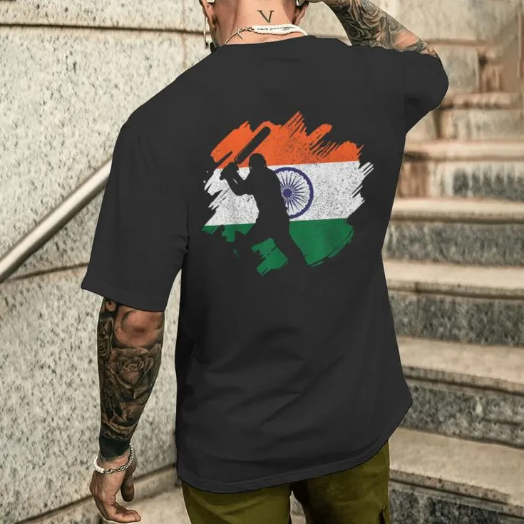 India Cricket Player Vintage Indian Flag Men's T-shirt Back Print