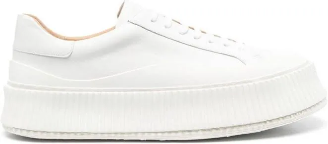 Jil Sander lace-up leather platform sneakers White