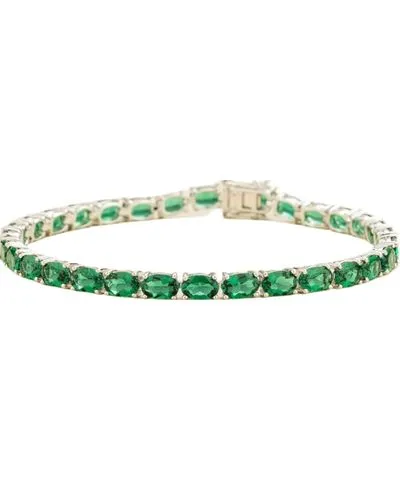 Juvetti Women's Green / White Salto White Gold Tennis Bracelet Set With Emerald