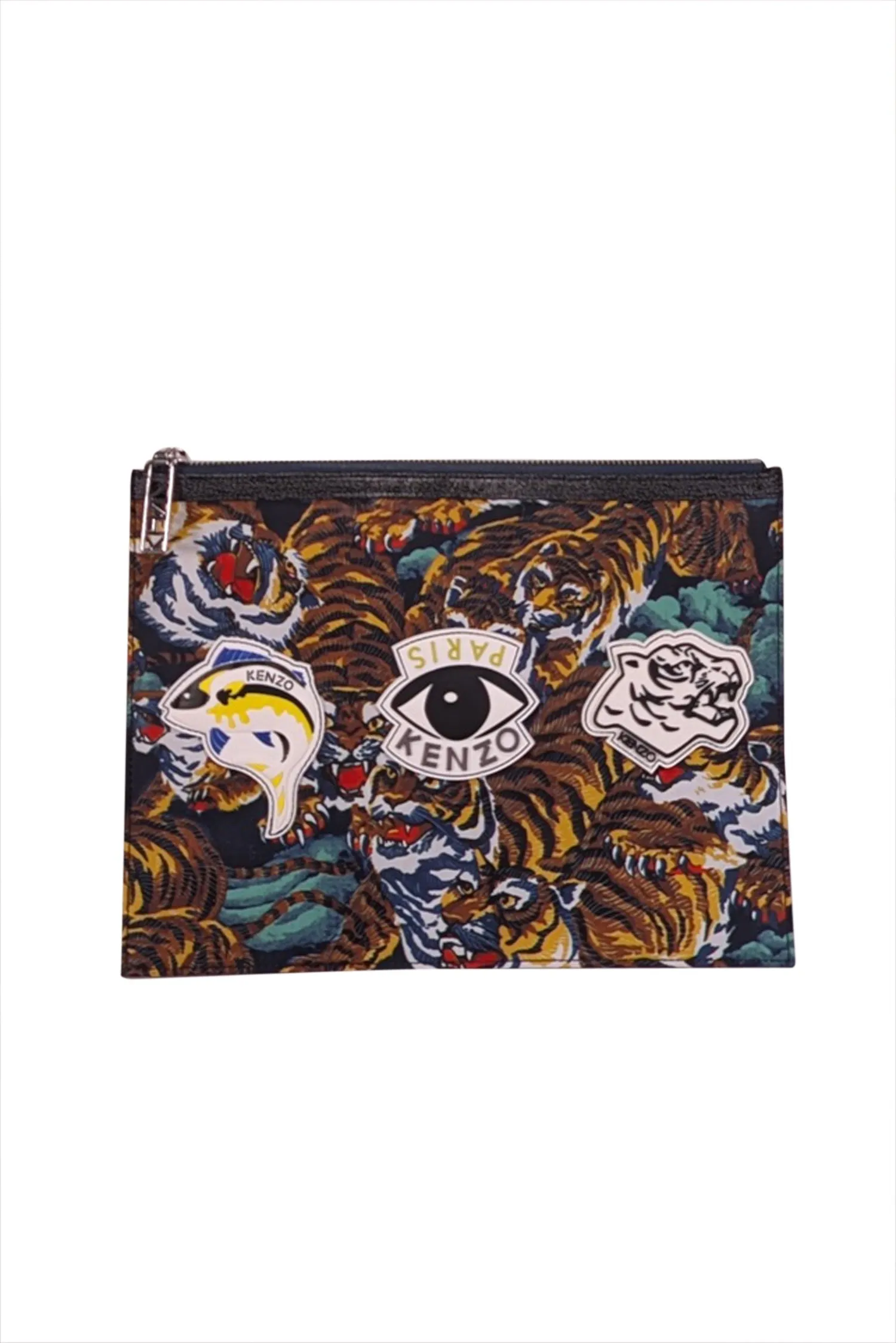 Kenzo - Black & Multi Color Tiger Graphic & Patchwork Clutch