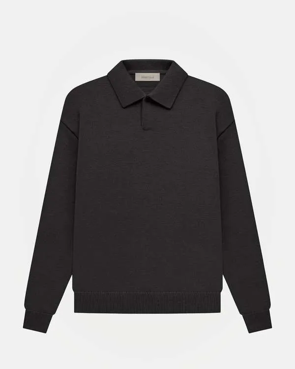 Long Sleeve Polo - Off Black