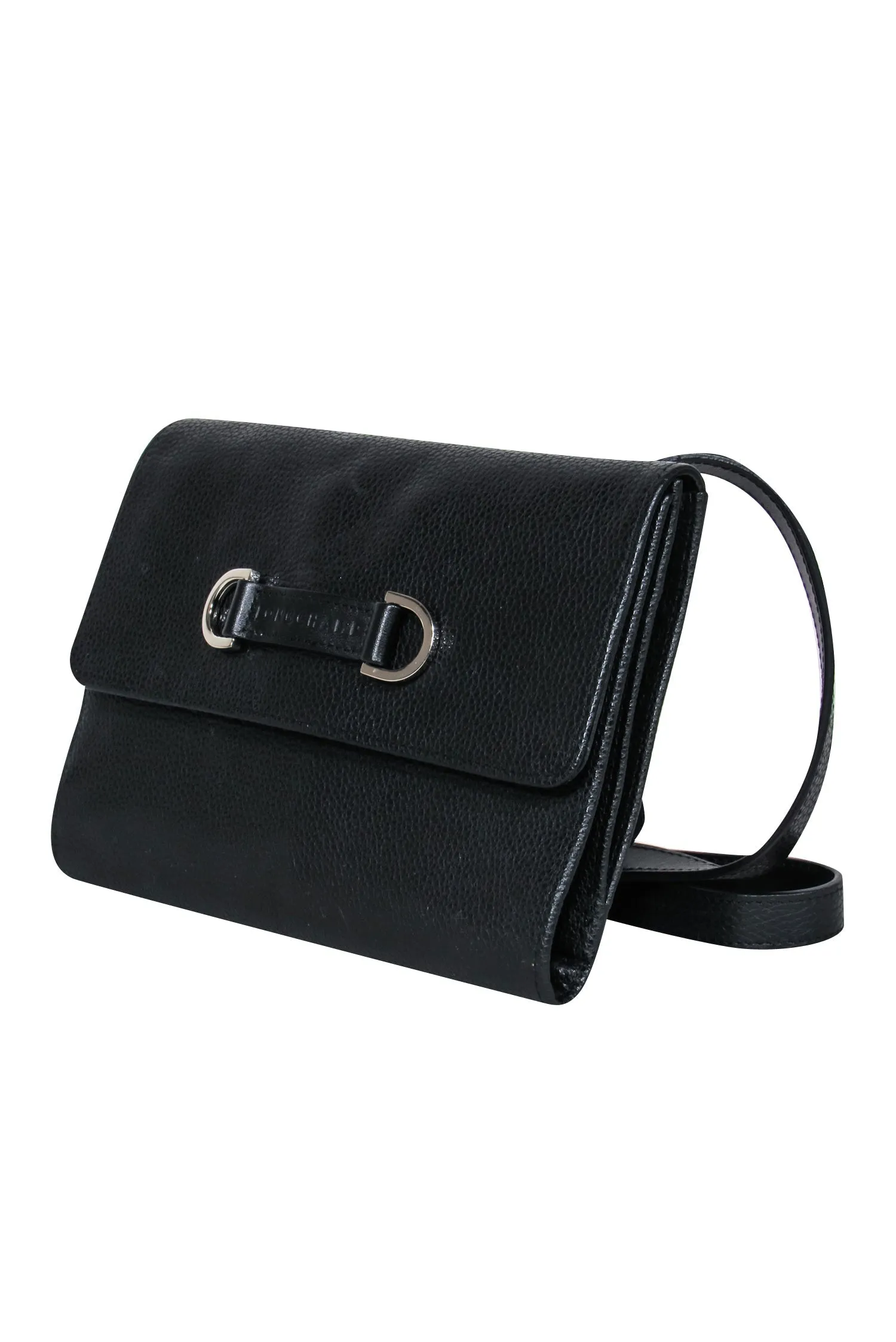 Longchamp - Black Pebbled Leather Wallet Crossbody Bag