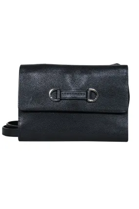 Longchamp - Black Pebbled Leather Wallet Crossbody Bag