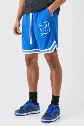 Loose Fit B Applique Mesh Basketball Short | boohooMAN UK