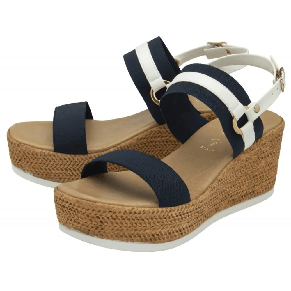 Lotus Lilliana Navy and White Wedge Sandals