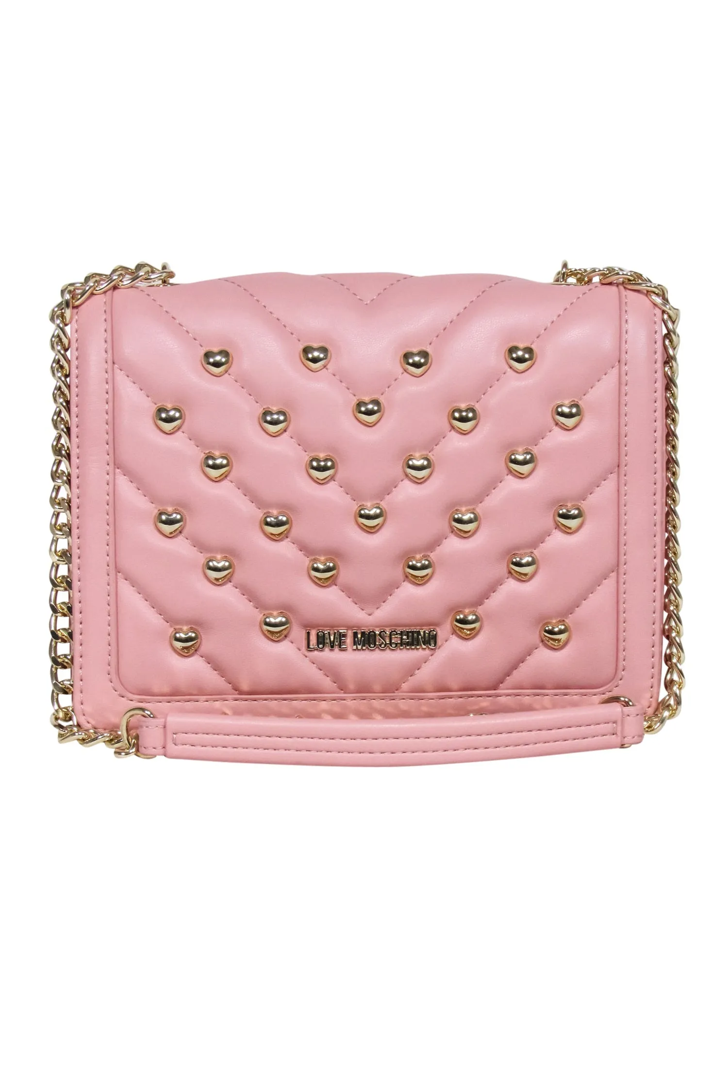 Love Moschino - Pink Faux Leather Heart Stud Crossbody Bag