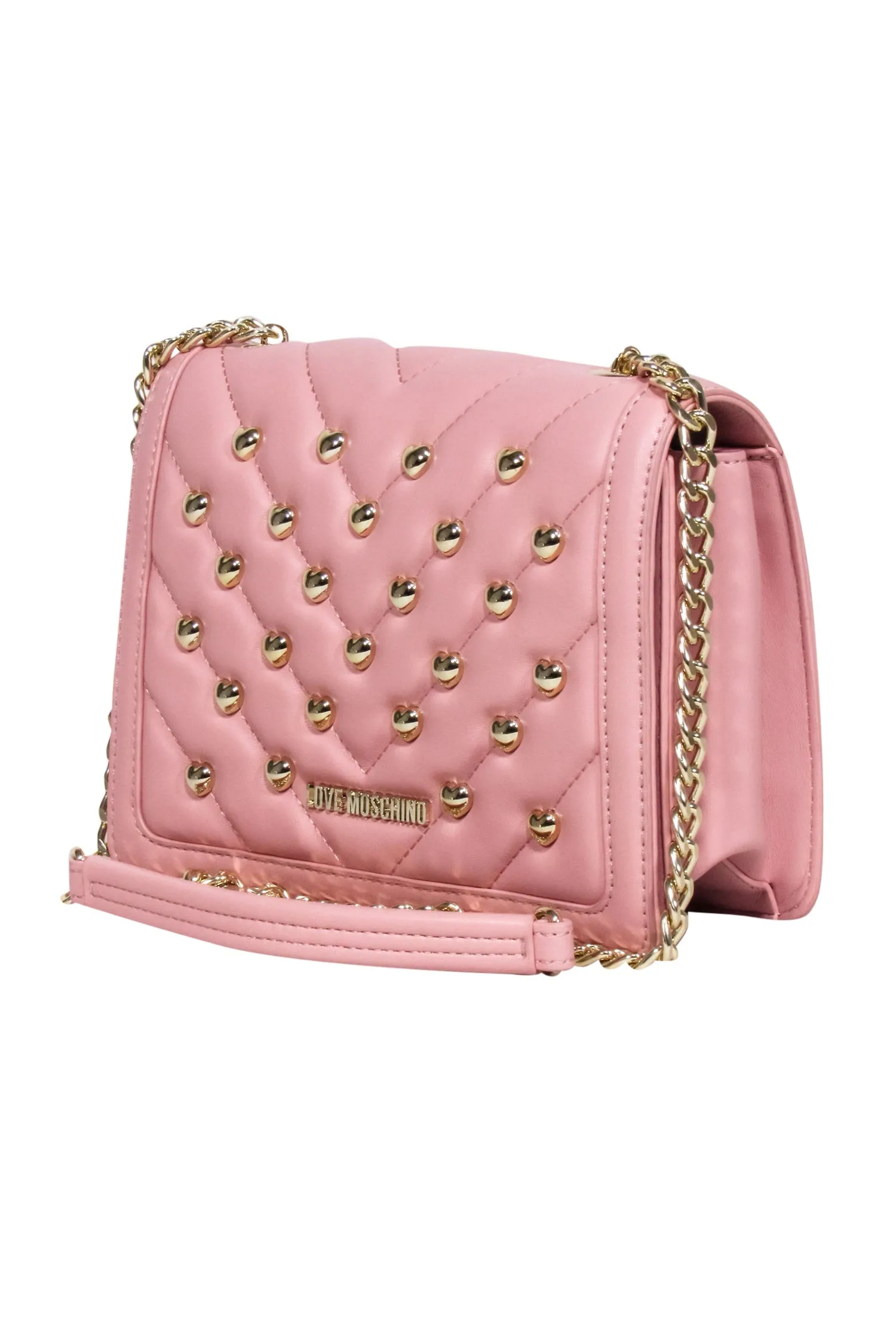 Love Moschino - Pink Faux Leather Heart Stud Crossbody Bag