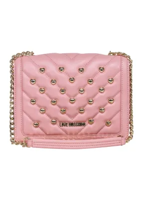 Love Moschino - Pink Faux Leather Heart Stud Crossbody Bag