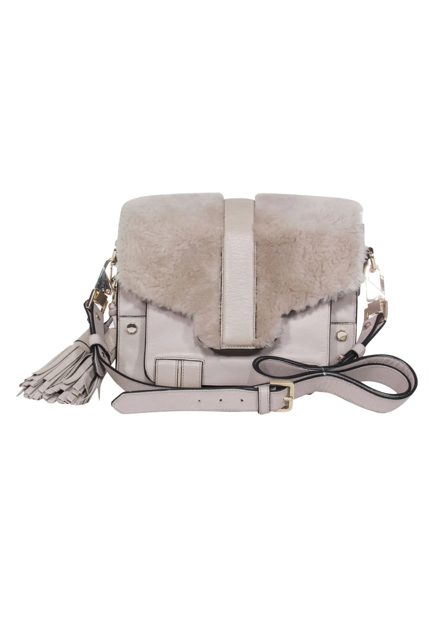 Luana Italy - Grey Leather w/ Fur Trim Crossbody Bag