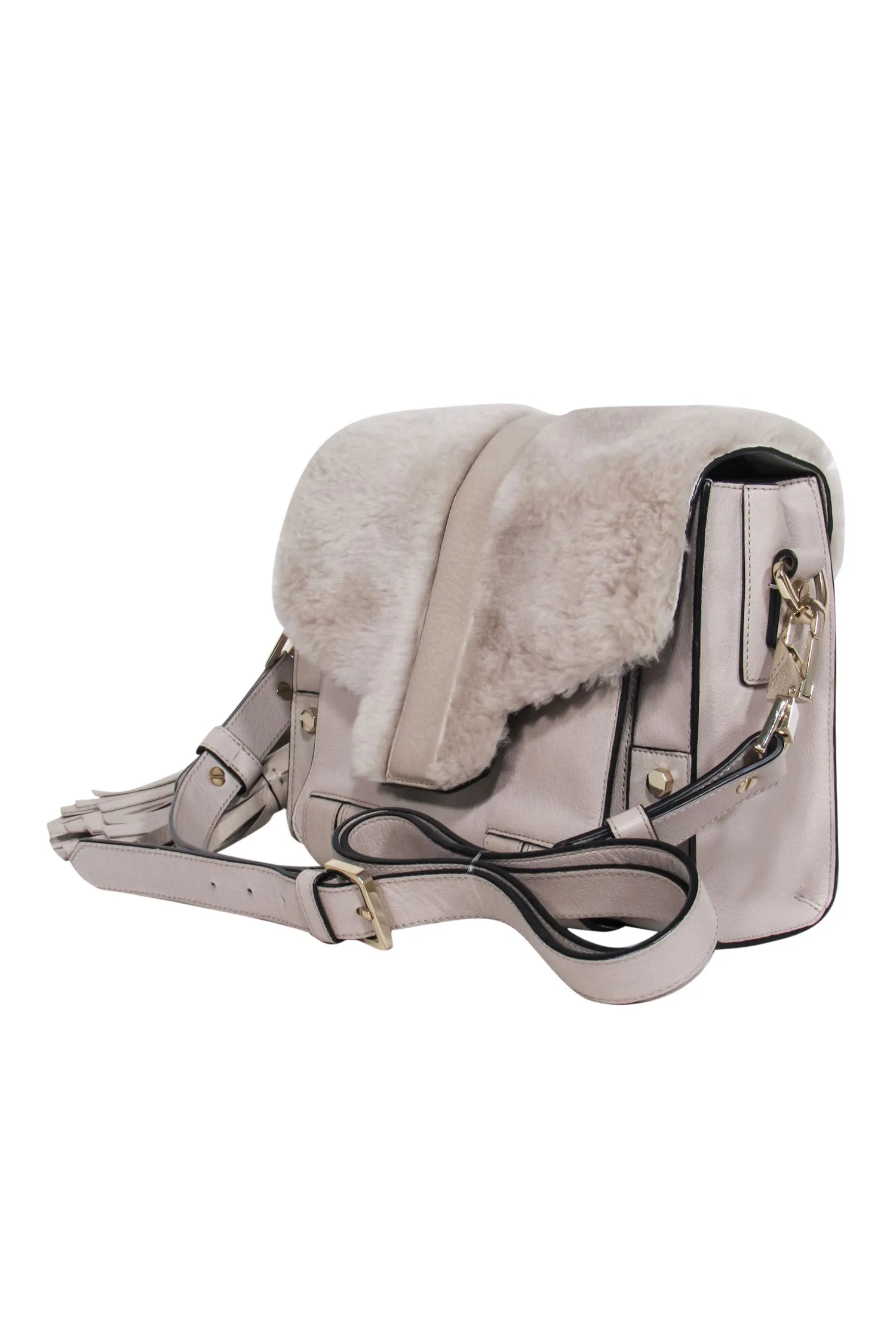 Luana Italy - Grey Leather w/ Fur Trim Crossbody Bag