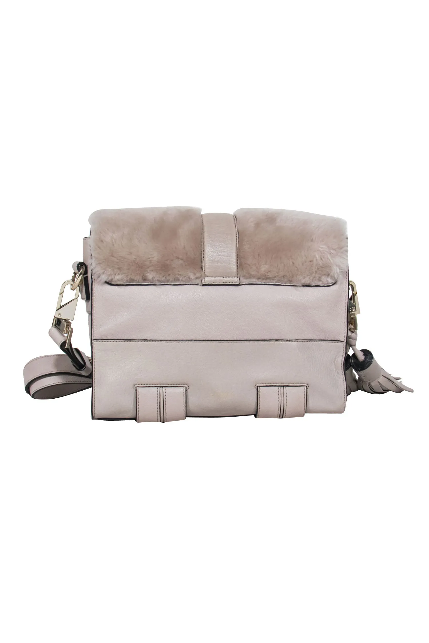 Luana Italy - Grey Leather w/ Fur Trim Crossbody Bag