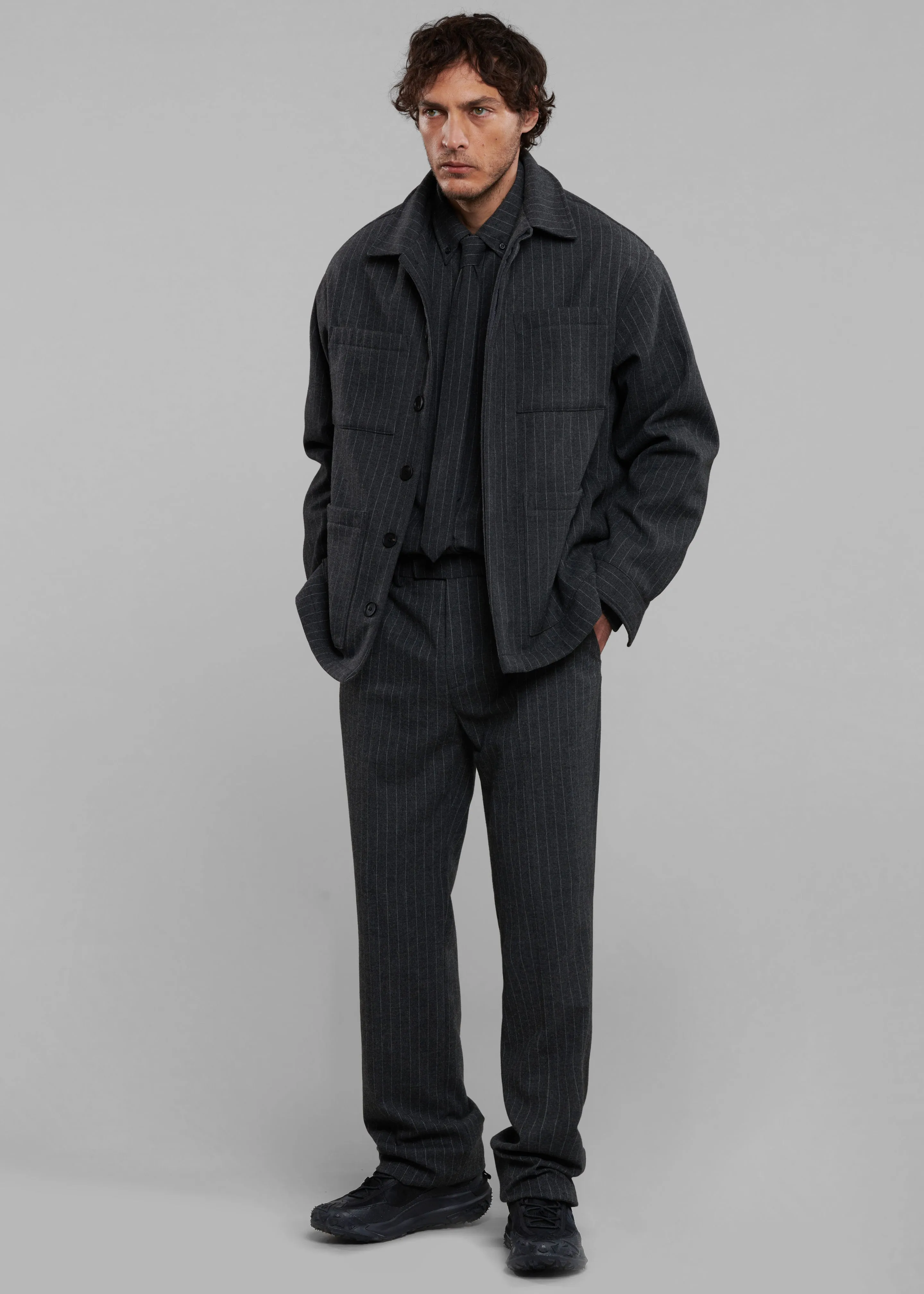 Mason Boxy Wool Jacket - Dark Grey/White Pinstripe