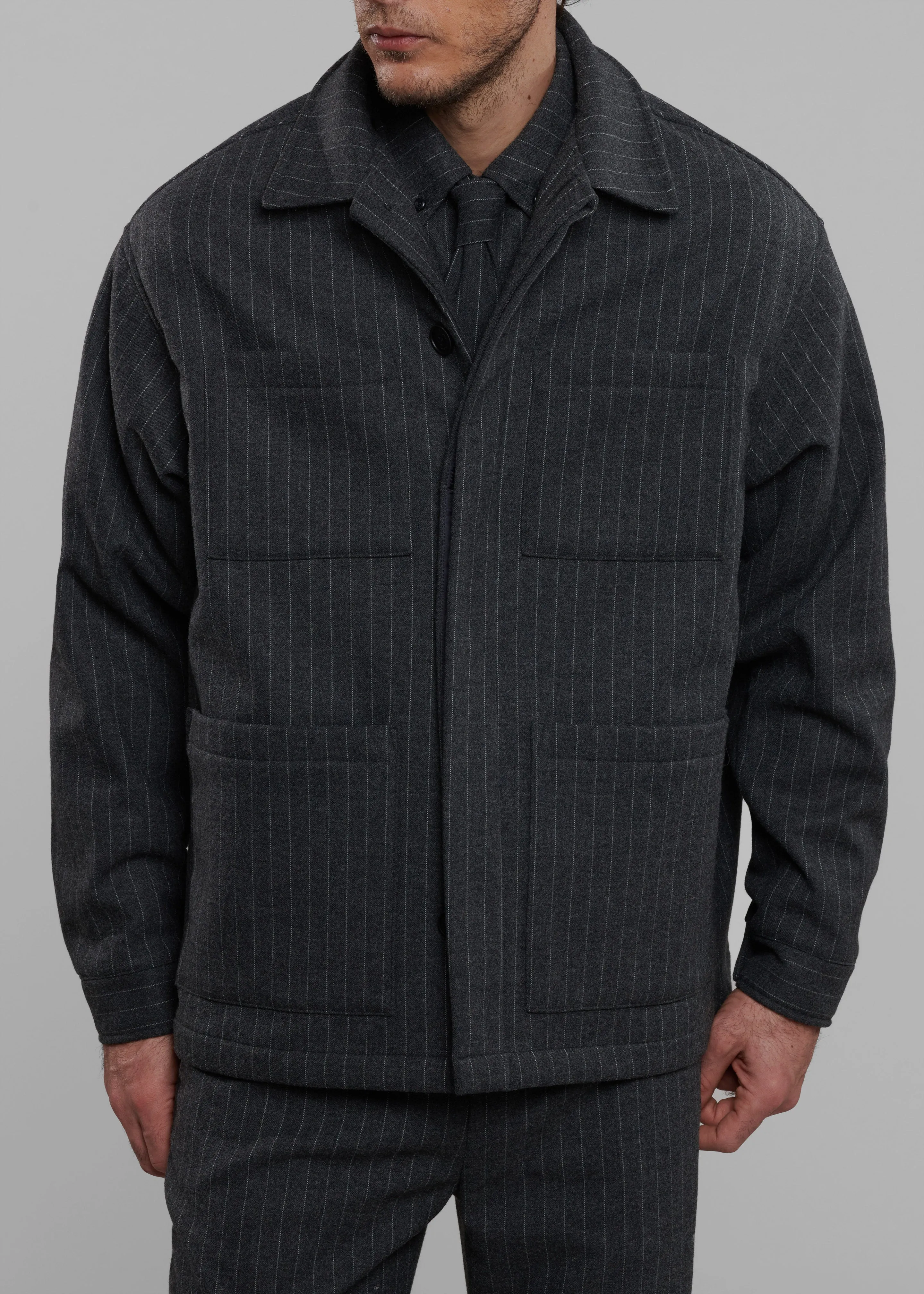 Mason Boxy Wool Jacket - Dark Grey/White Pinstripe