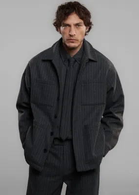 Mason Boxy Wool Jacket - Dark Grey/White Pinstripe