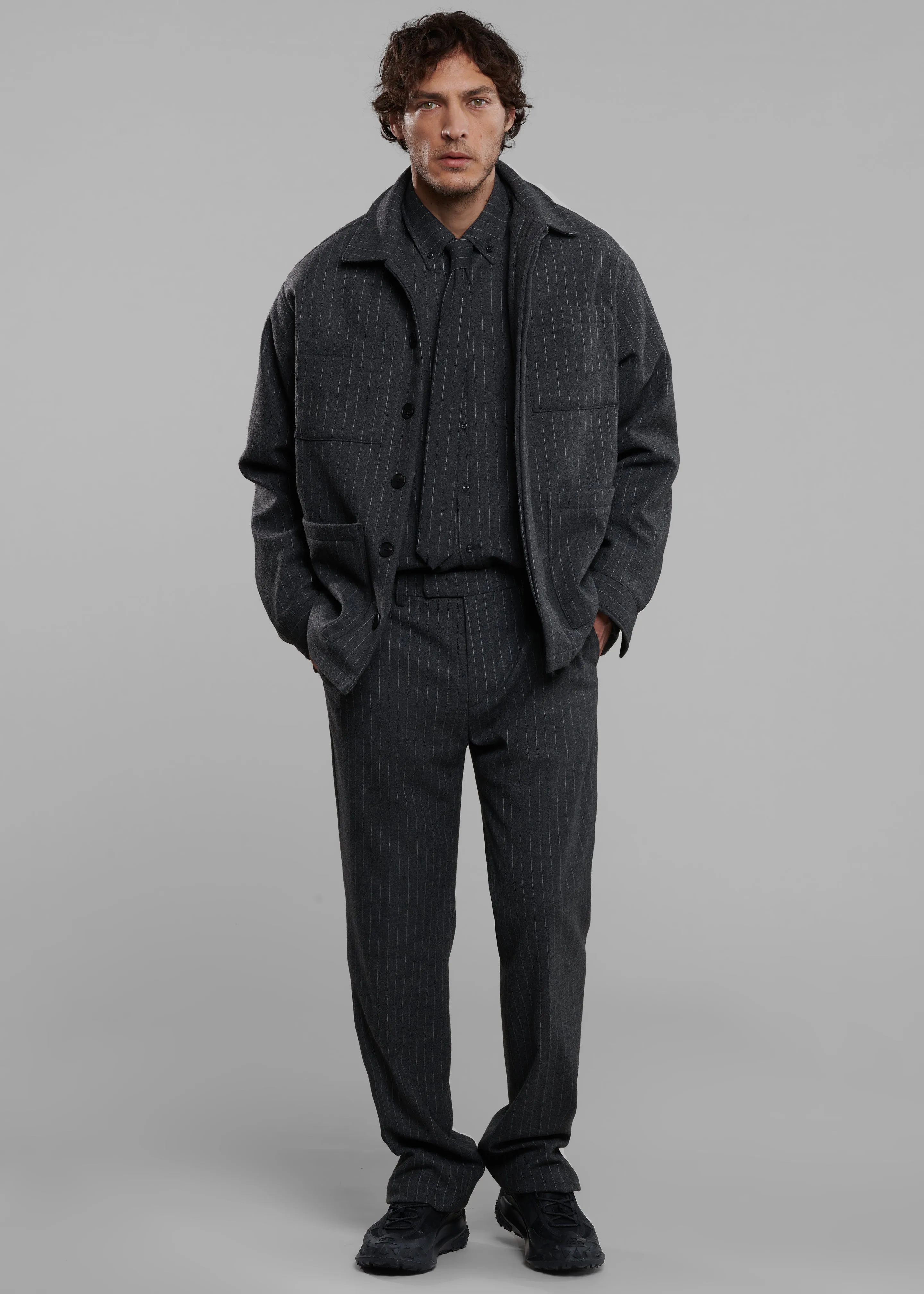 Mason Boxy Wool Jacket - Dark Grey/White Pinstripe