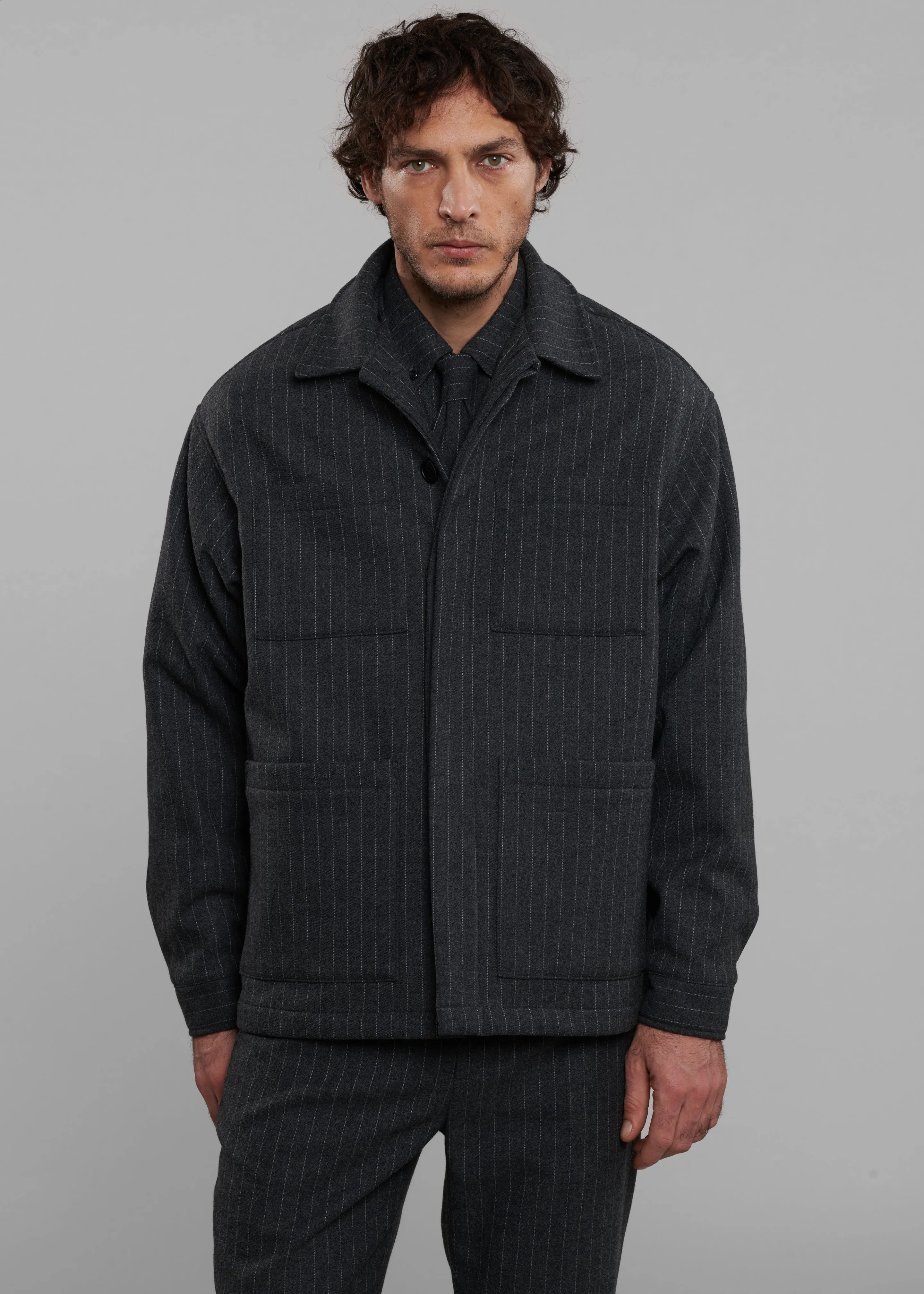 Mason Boxy Wool Jacket - Dark Grey/White Pinstripe