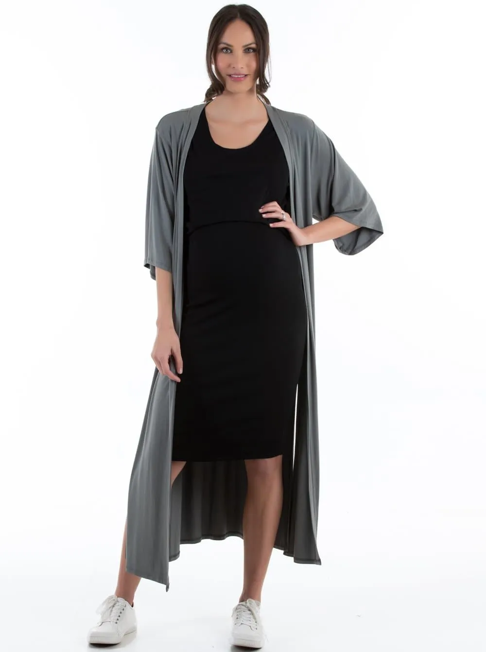 Maternity Half Sleeve Casual Duster Long Cardigan