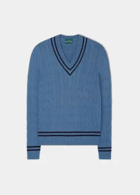 Men's Cable Knit Cricket Jumper In Airforce & Dark Navy - Alan Paine UK