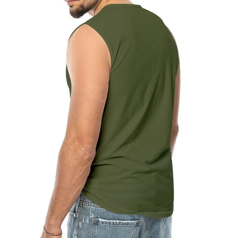 Men's Casual Solid Color Henley Collar Sleeveless Tank Top 62119111Y