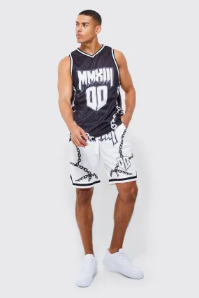 Mesh V-neck Basketball Vest And Short Set | boohooMAN UK