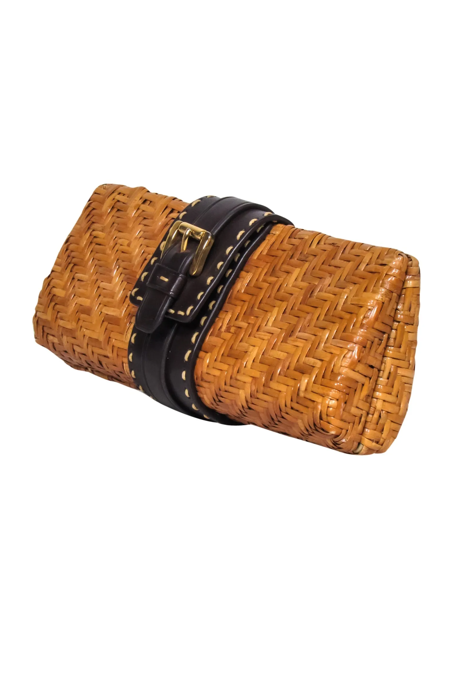 Michael Kors - Tan Woven Clutch w/ Brown Leather Buckle Front