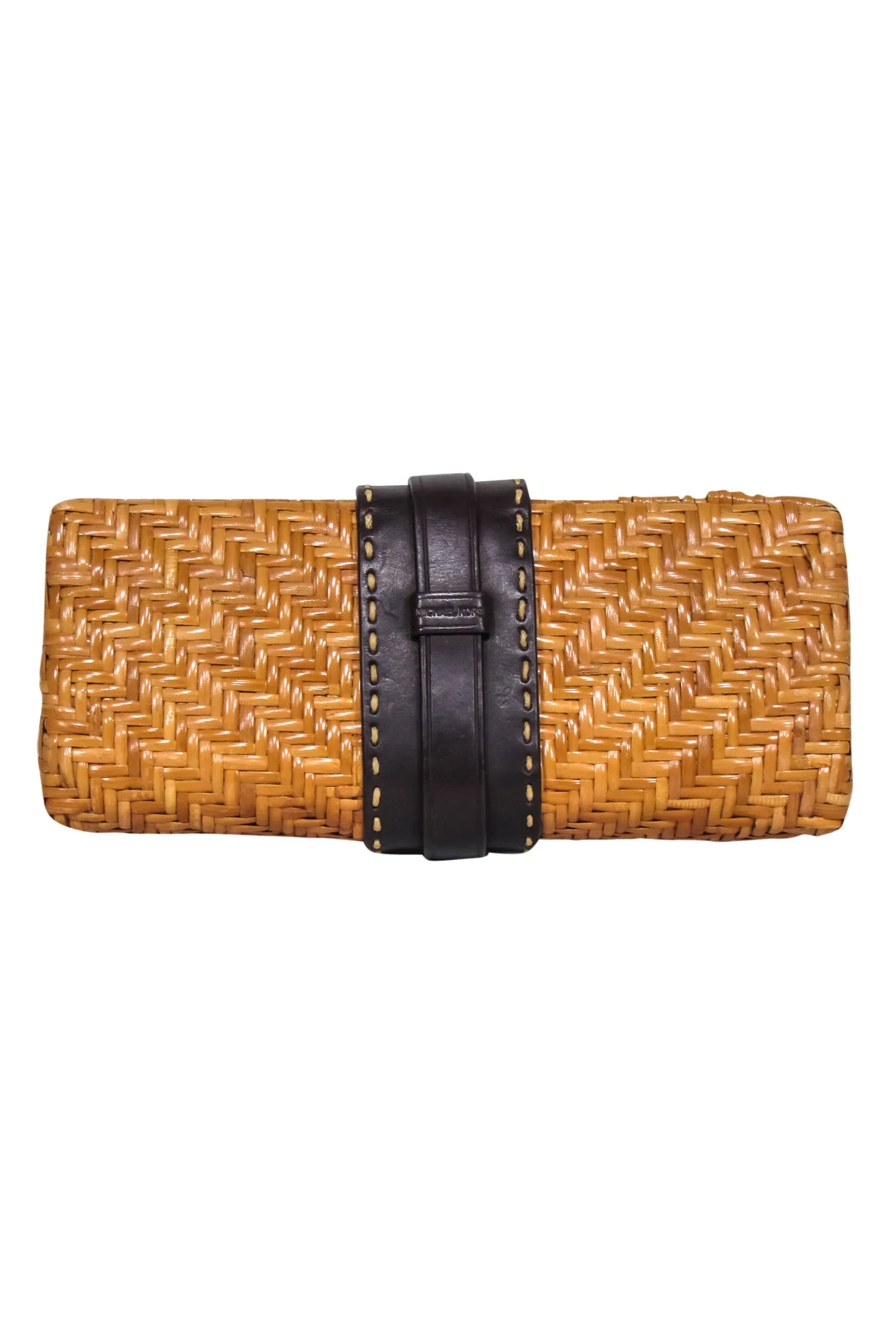 Michael Kors - Tan Woven Clutch w/ Brown Leather Buckle Front