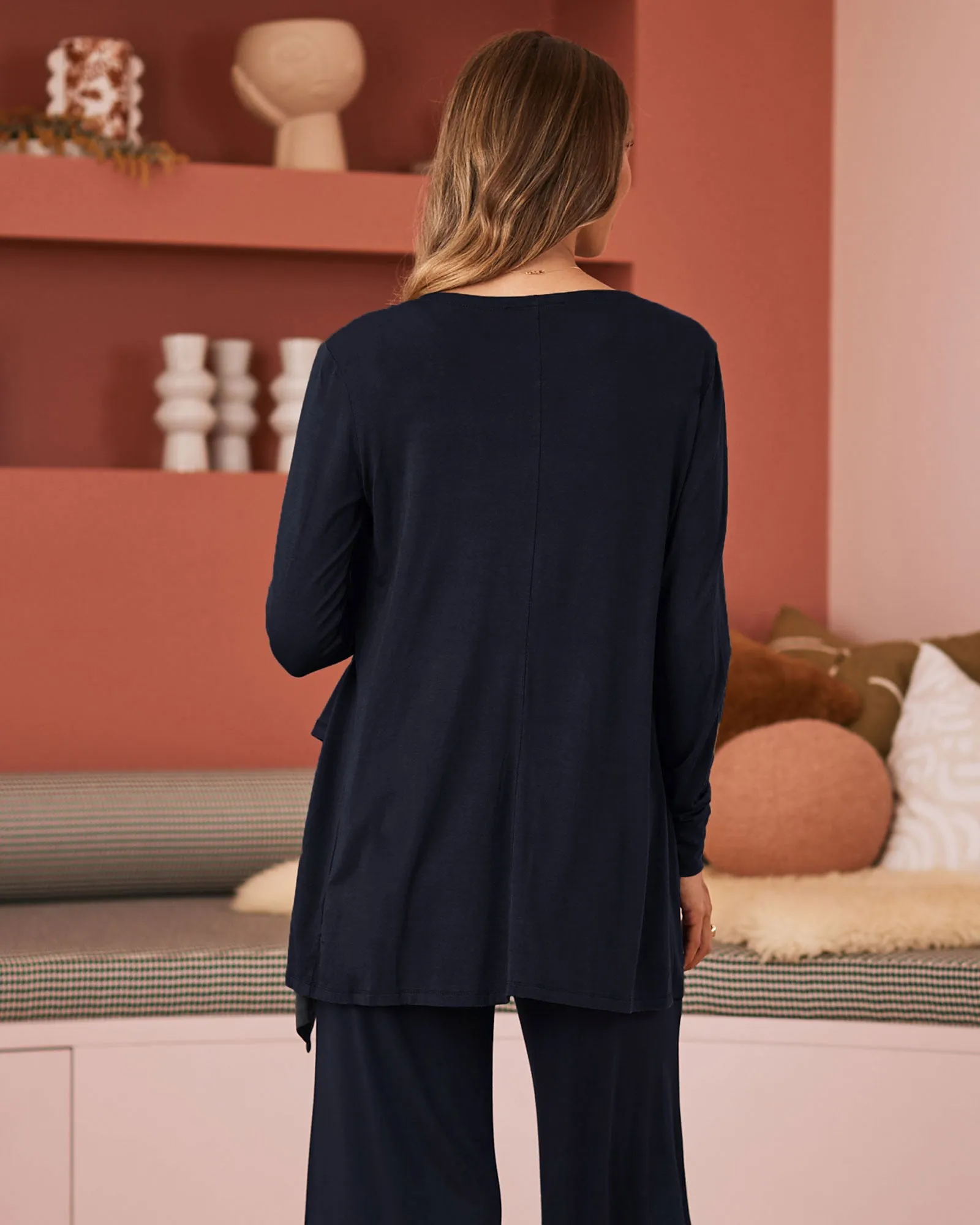 Mila Waterfall Maternity Nursing Cardigan in Navy