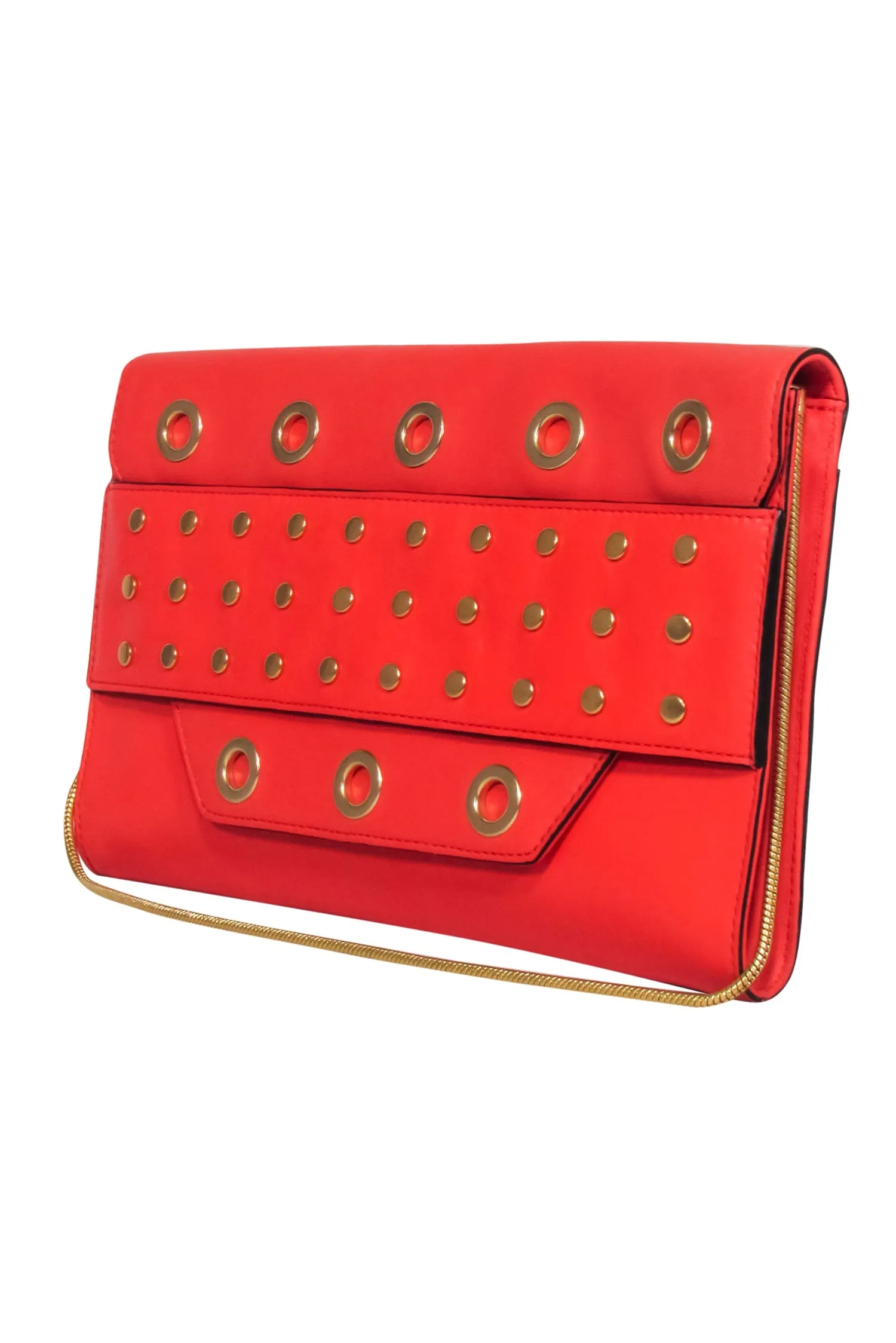 Milly - Red Leather Clutch on Strap w/ Gold Grommets