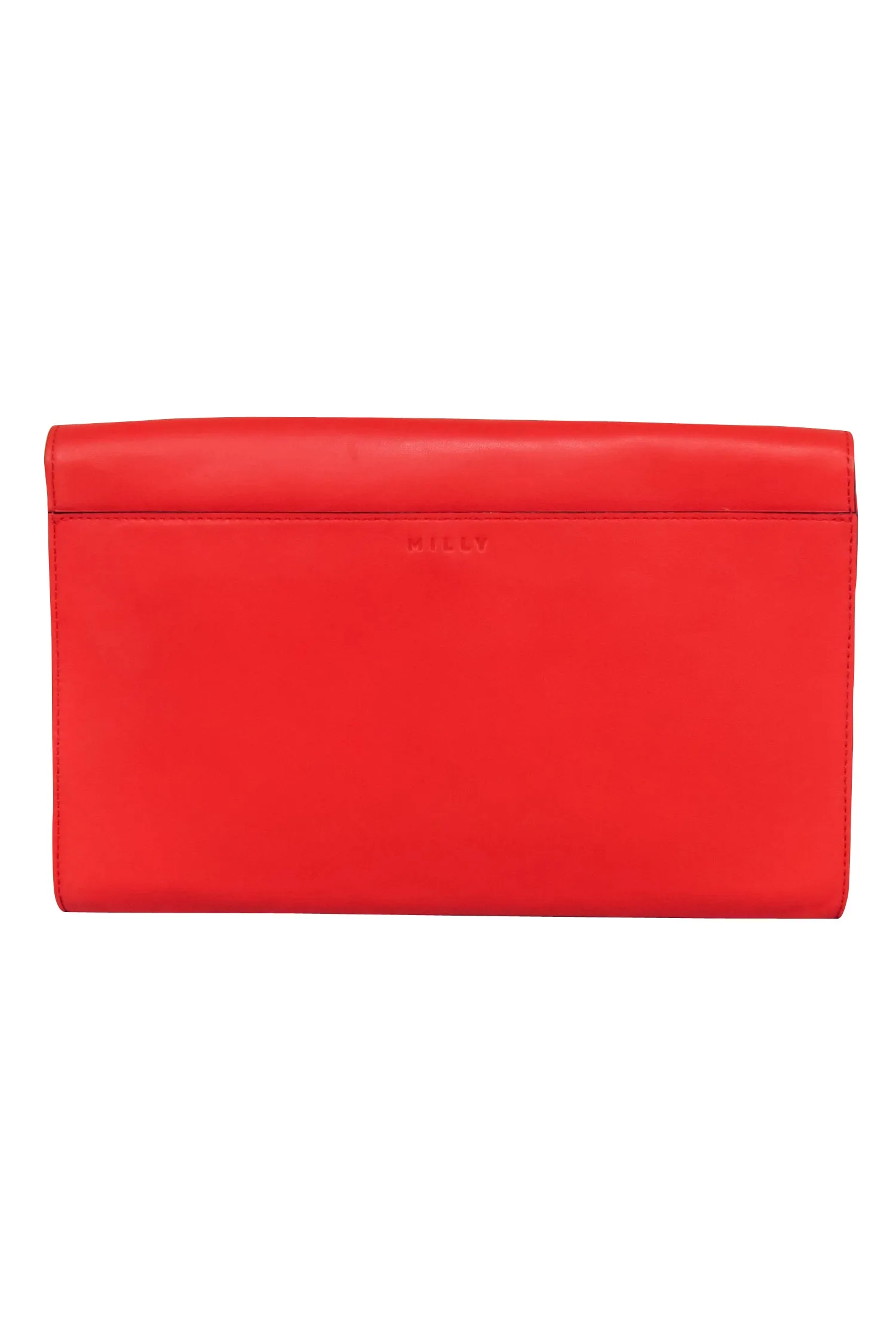 Milly - Red Leather Clutch on Strap w/ Gold Grommets