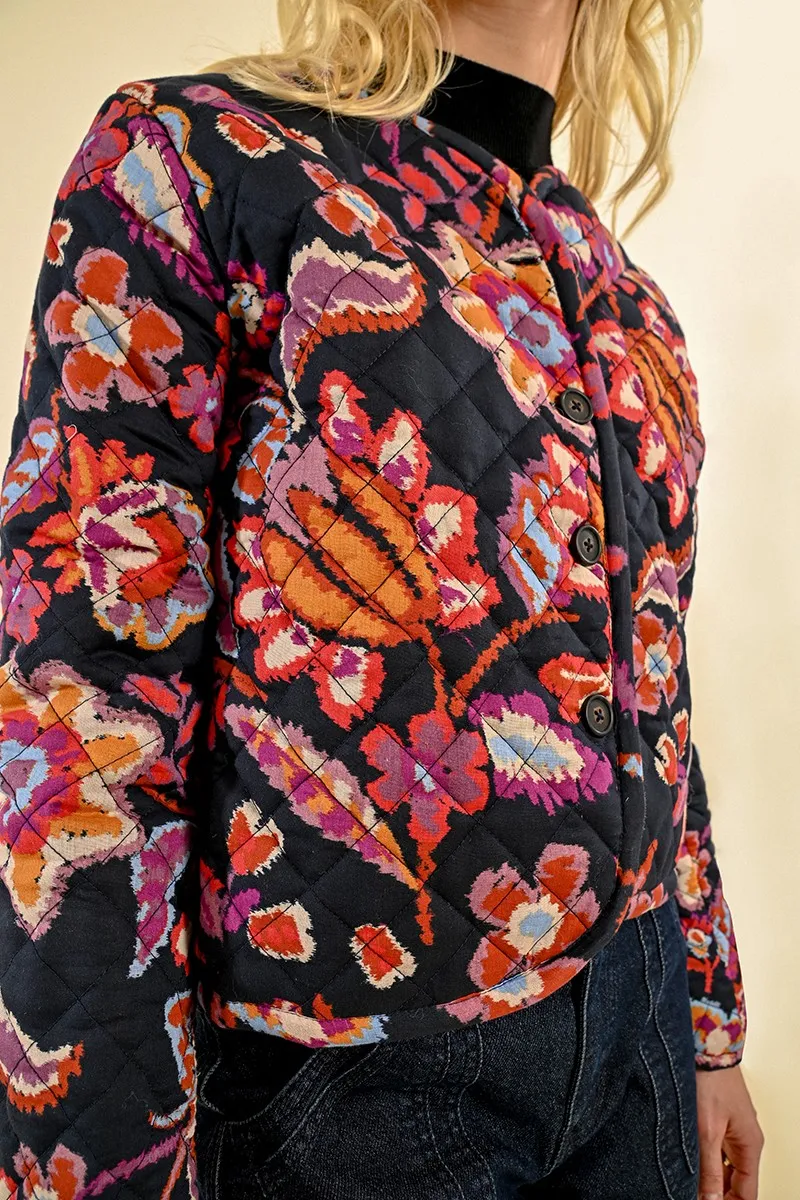 Molly Bracken "Tehren" Quilted Floral Jacket-Black Multi